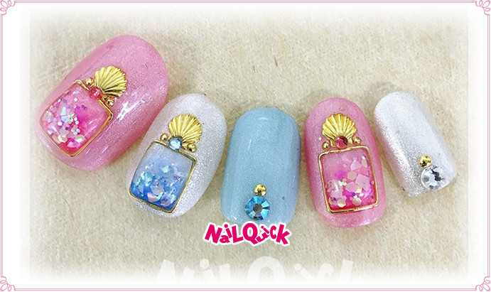 シェルが七色に輝く 立体パヒュームネイル ネイルサロンならネイルクイック Nail Quick